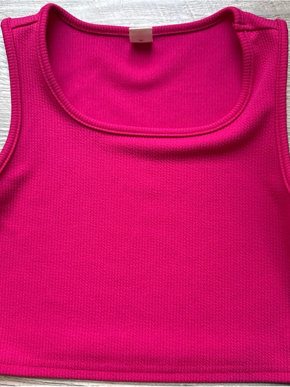 SHEIN Hot Pink Ribbed Scoop Neck Crop Tank